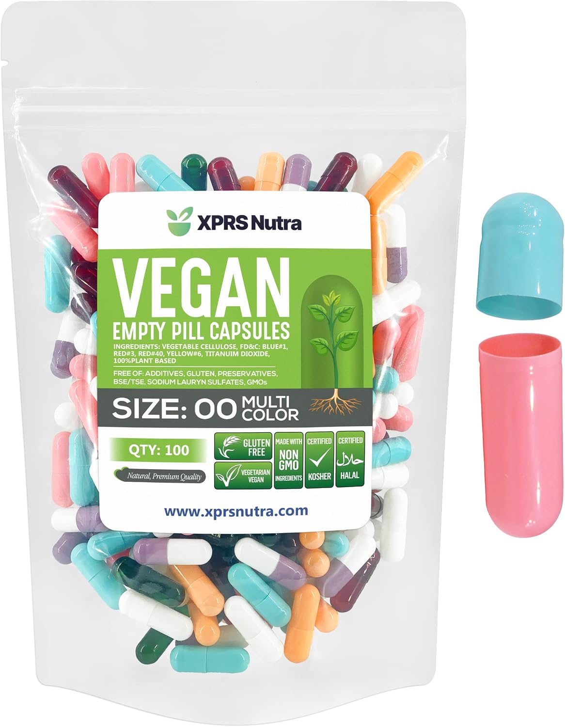 XPRS Nutra Size 00 Empty Capsules - 100 Count Vegan HPMC Pill Capsules (Multi-Colour) - görsel 1