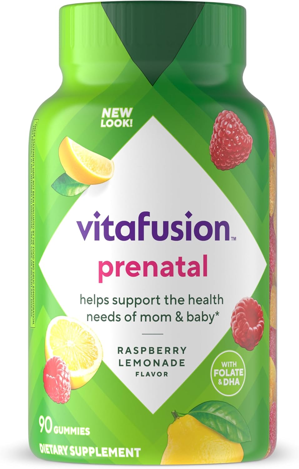 vitafusion PreNatal Gummy Vitamins - Raspberry Lemonade Flavour with Folate and DHA, 90 Count - görsel 1