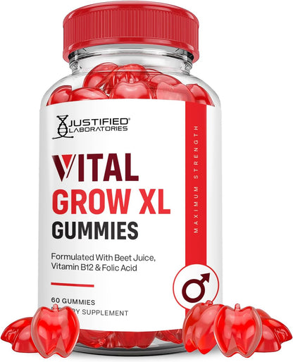 Justified Laboratories Vital Grow XL Gummies (60 Gummies) – Apple Cider Vinegar, Folate & Vitamin B12 Supplement