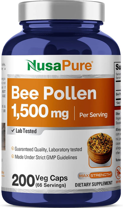 NusaPure Bee Pollen 1500mg - 200 Vegetable Capsules