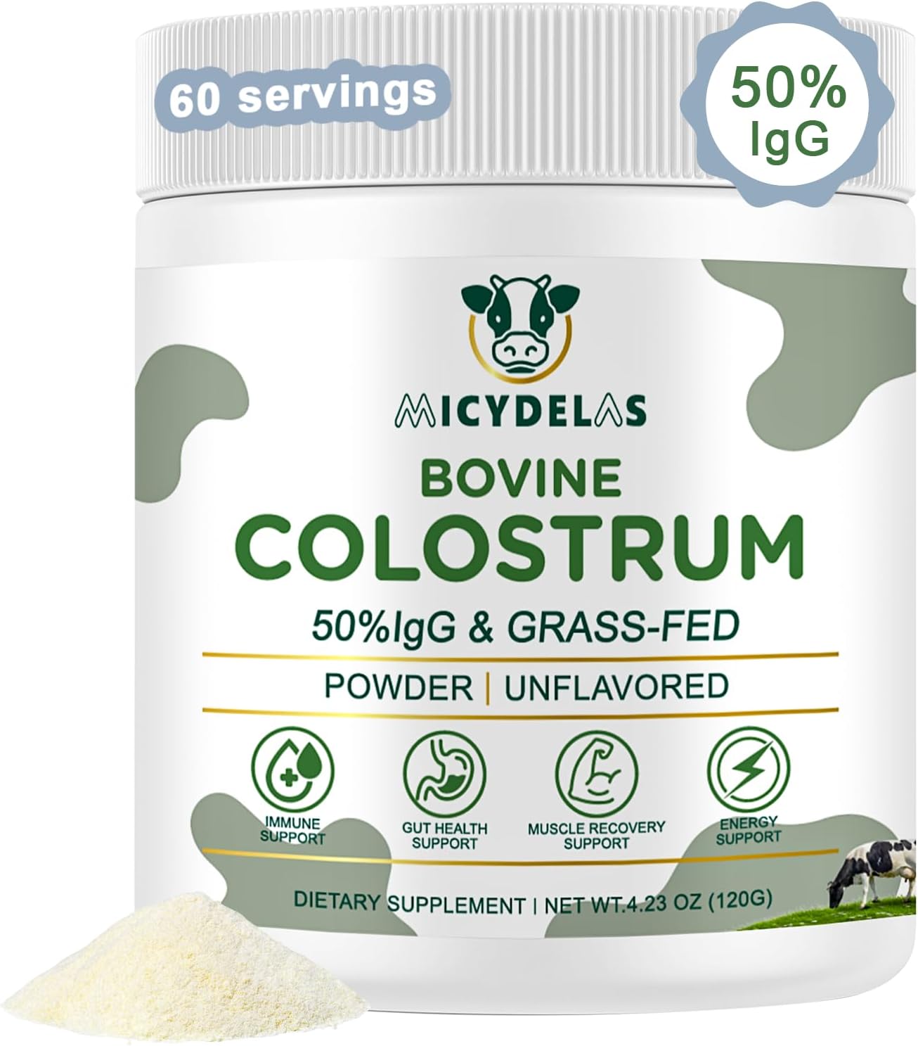 Bovine Colostrum Supplement Powder 50% IgG – Grass Fed, Non-GMO, Unflavoured (60 Servings) - görsel 1