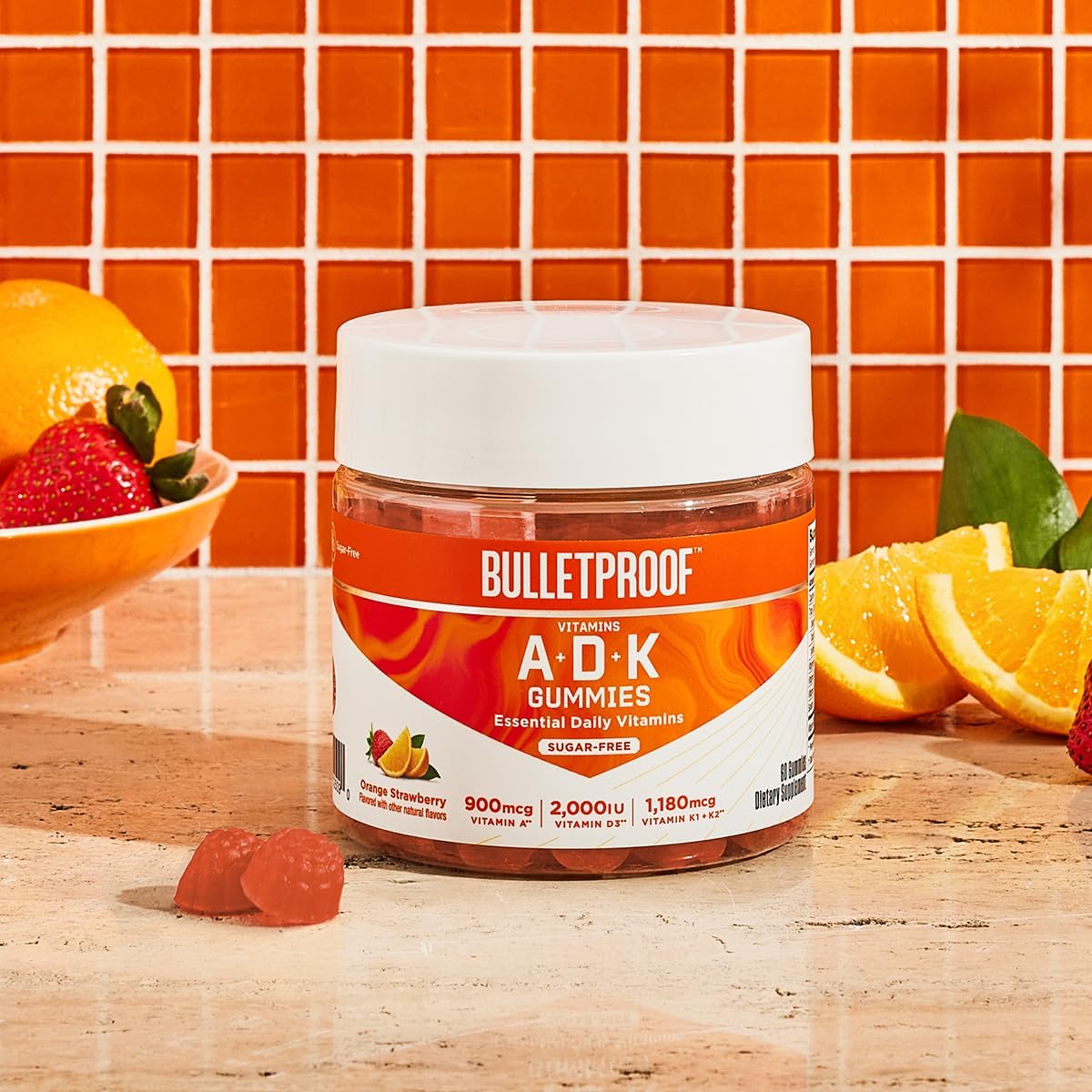 Bulletproof Sugar-Free Orange & Strawberry Vitamins A, D & K Gummies - görsel 3