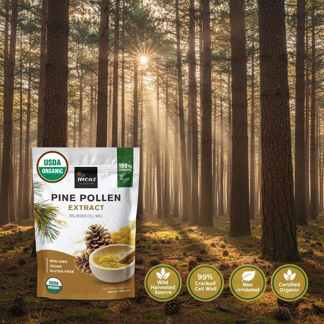 INCAS 100% USDA Organic Pine Pollen Powder - 6 oz (170 g), Non-GMO, Cracked Cell Wall, Wild Harvested - görsel 6