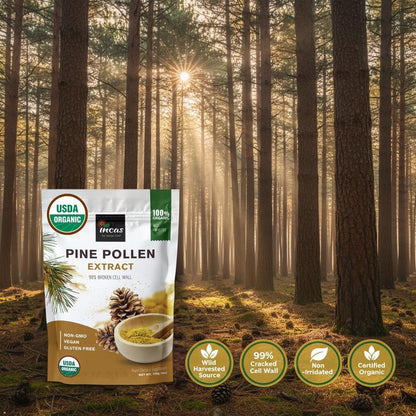 INCAS 100% USDA Organic Pine Pollen Powder - 6 oz (170 g), Non-GMO, Cracked Cell Wall, Wild Harvested
