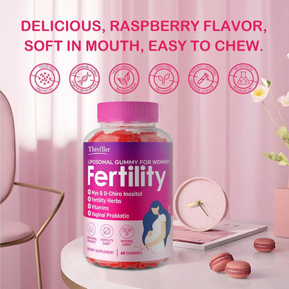 Fertility Supplements for Women with Myo-Inositol & D-Chiro Inositol, Folate, and Herbs – Prenatal Gummies (Raspberry)