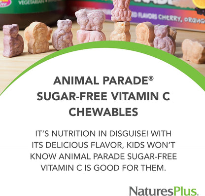 NaturesPlus Animal Parade Sugar-Free Children's Vitamin C, Natural Orange Juice Flavour - 90 Chewable Tablets (Pack of 2)