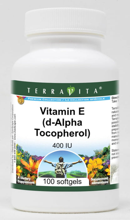 Terravita Vitamin E (d-Alpha Tocopherol) - 400 IU (100 Softgels, ZIN: 428181) - 2 Pack
