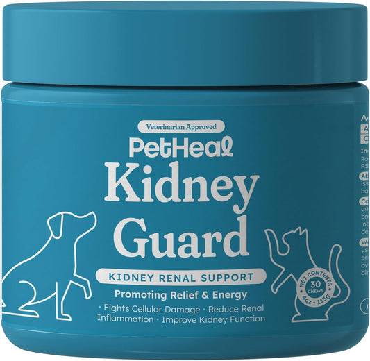 PetHeal Kidney Guard Chews for Dogs - Vet-Reviewed Renal Support with Astragalus, Cordyceps, Dong Quai & Rehmannia - 30 Soft Chews, Pork Flavour