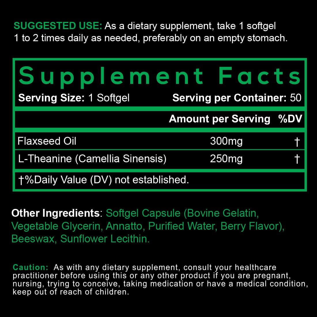 Smarter L-Theanine 250mg Supplement with Flaxseed Oil, 150 Liquid Softgels (3-Pack) - görsel 6