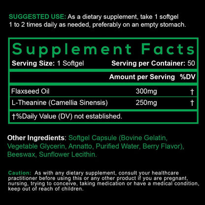 Smarter L-Theanine 250mg Supplement with Flaxseed Oil, 150 Liquid Softgels (3-Pack)
