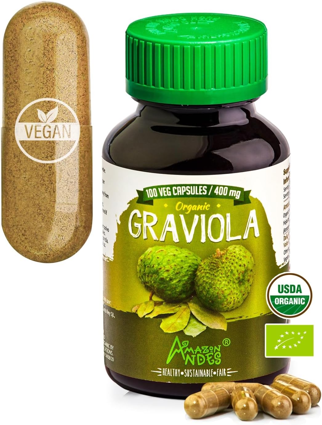 Amazon Andes Organic Graviola Leaf Capsules – 400mg (100 Capsules) - görsel 1