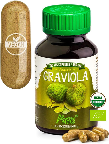 Amazon Andes Organic Graviola Leaf Capsules – 400mg (100 Capsules)