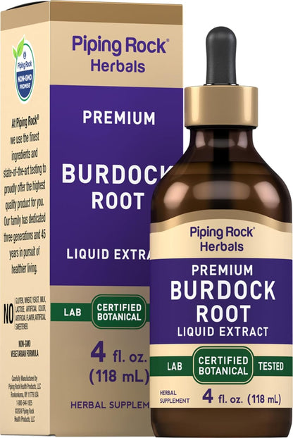 Piping Rock Burdock Root Tincture Extract | 118 ml | Premium Herbal Liquid Drops | Certified Botanical Supplement | Non-GMO, Gluten-Free