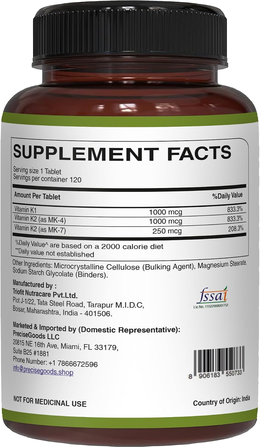 Pure Nutrition Vitamin K Complex K1 + K2, 2250 mcg, 120 Veg Tablets - görsel 7