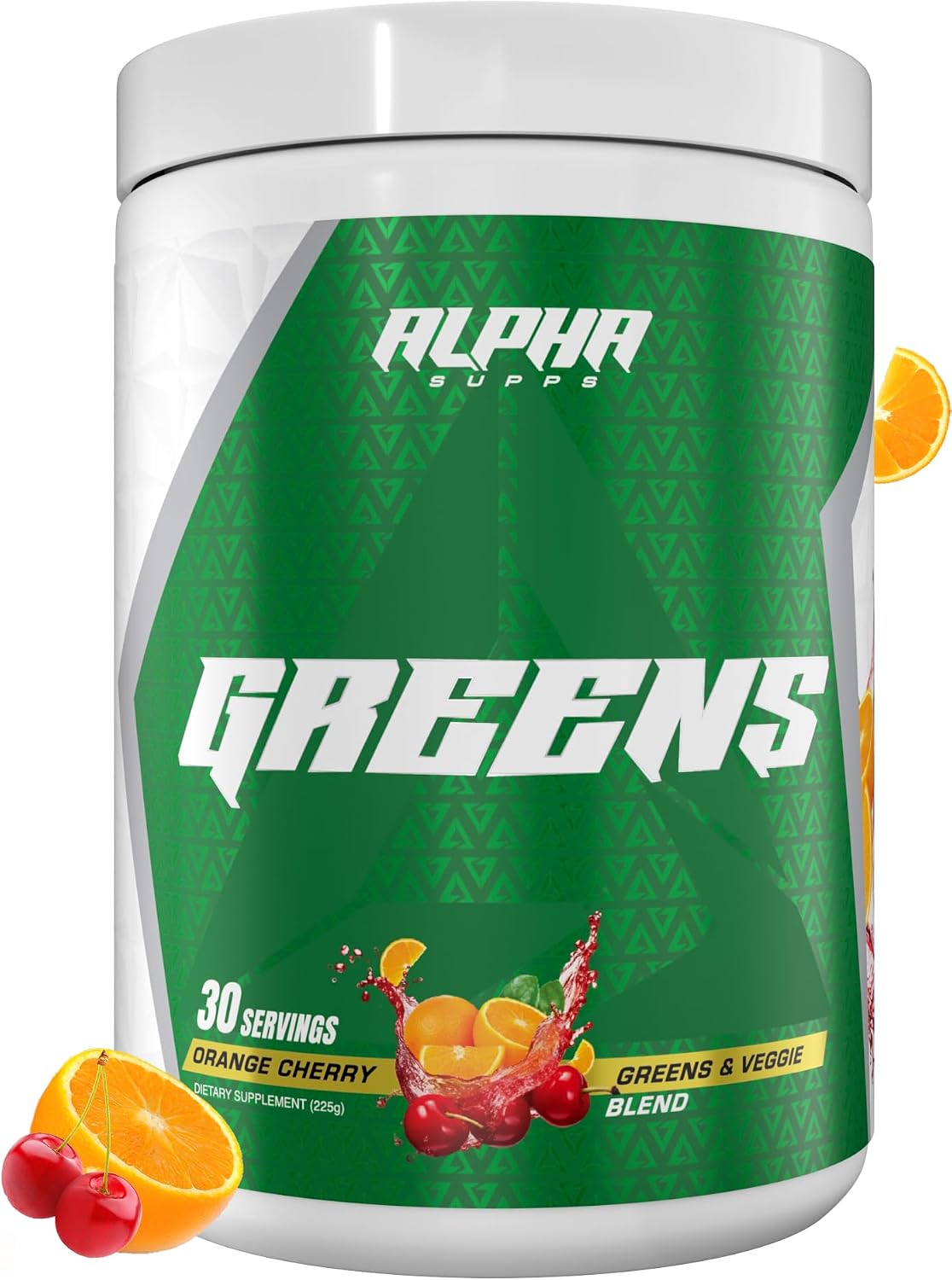 Alpha Supps - Alpha Greens Supplement | Fruit & Vegetable Superfood Powder | Over 40 Natural Plant Based Ingredients | Prebiotic & Probiotic Digestive Support Blend - 30 Servings (Orange Cherry) - görsel 1