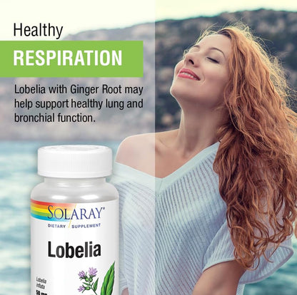 SOLARAY Lobelia Aerial 50mg – Herbal Supplement with Ginger Root, 100 VegCaps