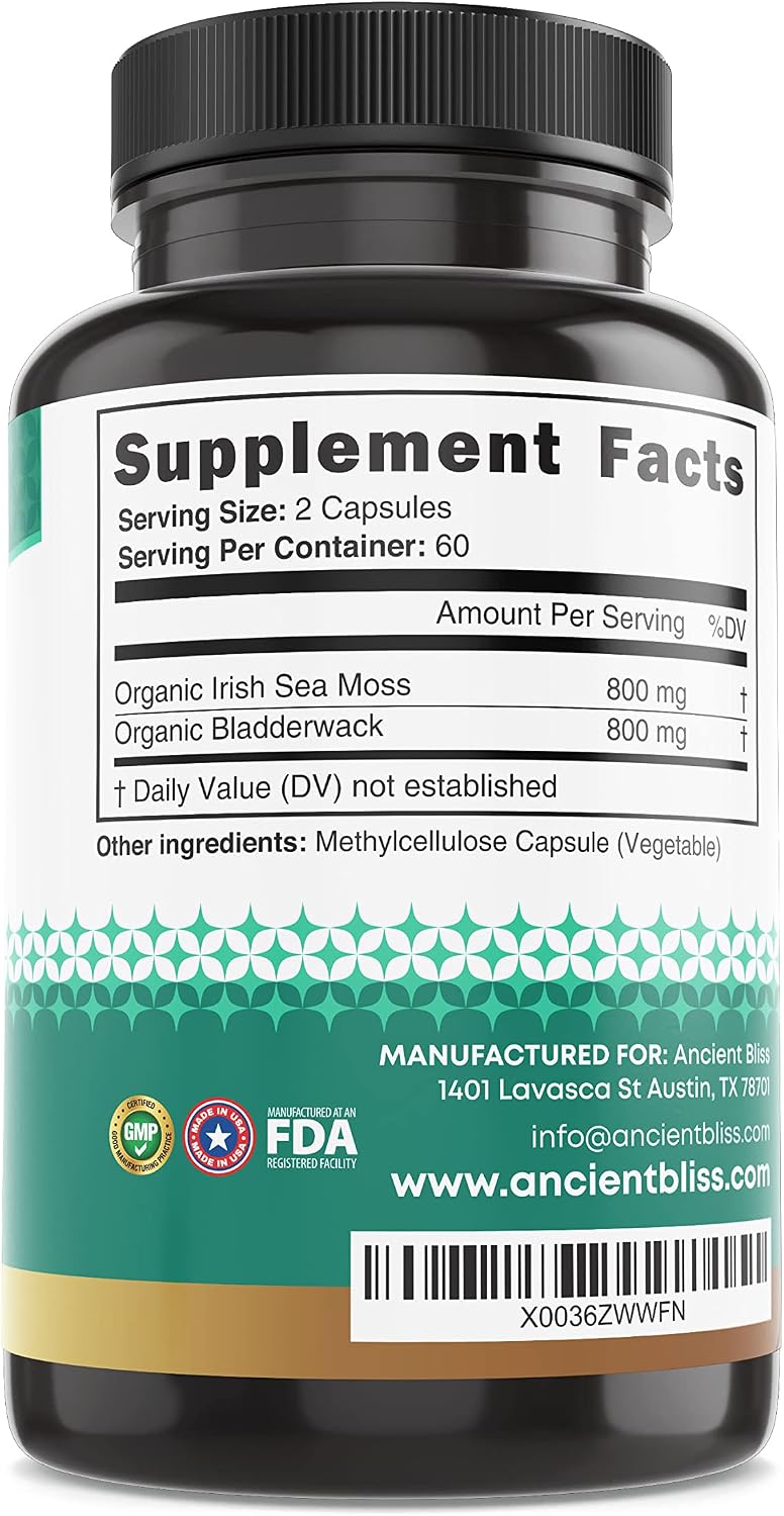 Ancient Bliss Organic Irish Sea Moss Capsules – Wildcrafted Sea Moss with Bladderwrack, 120 Capsules - görsel 6