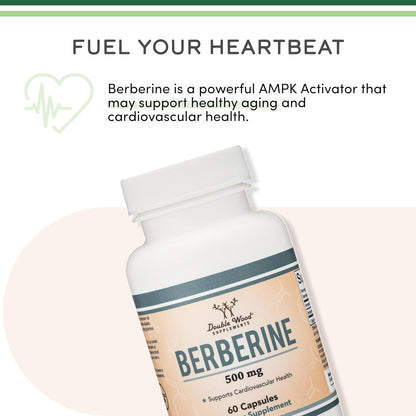 Double Wood Berberine Supplement 500 mg, 60 Capsules – High Purity 97% HCl, AMPK Activator