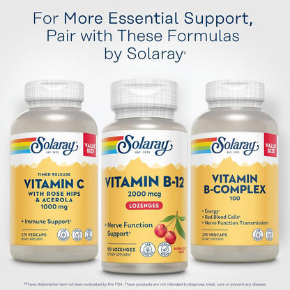 SOLARAY Vitamin B12 2000 mcg Lozenges - Vegan, No Sugar, Natural Cherry Flavour