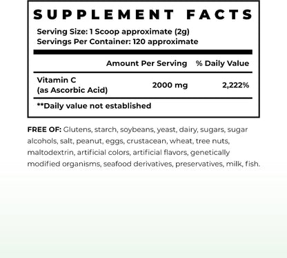 Immune & Genetics Protocols LLC Vitamin C High Potency Powder 2000 mg – Vegan, Non-GMO, 120 Servings