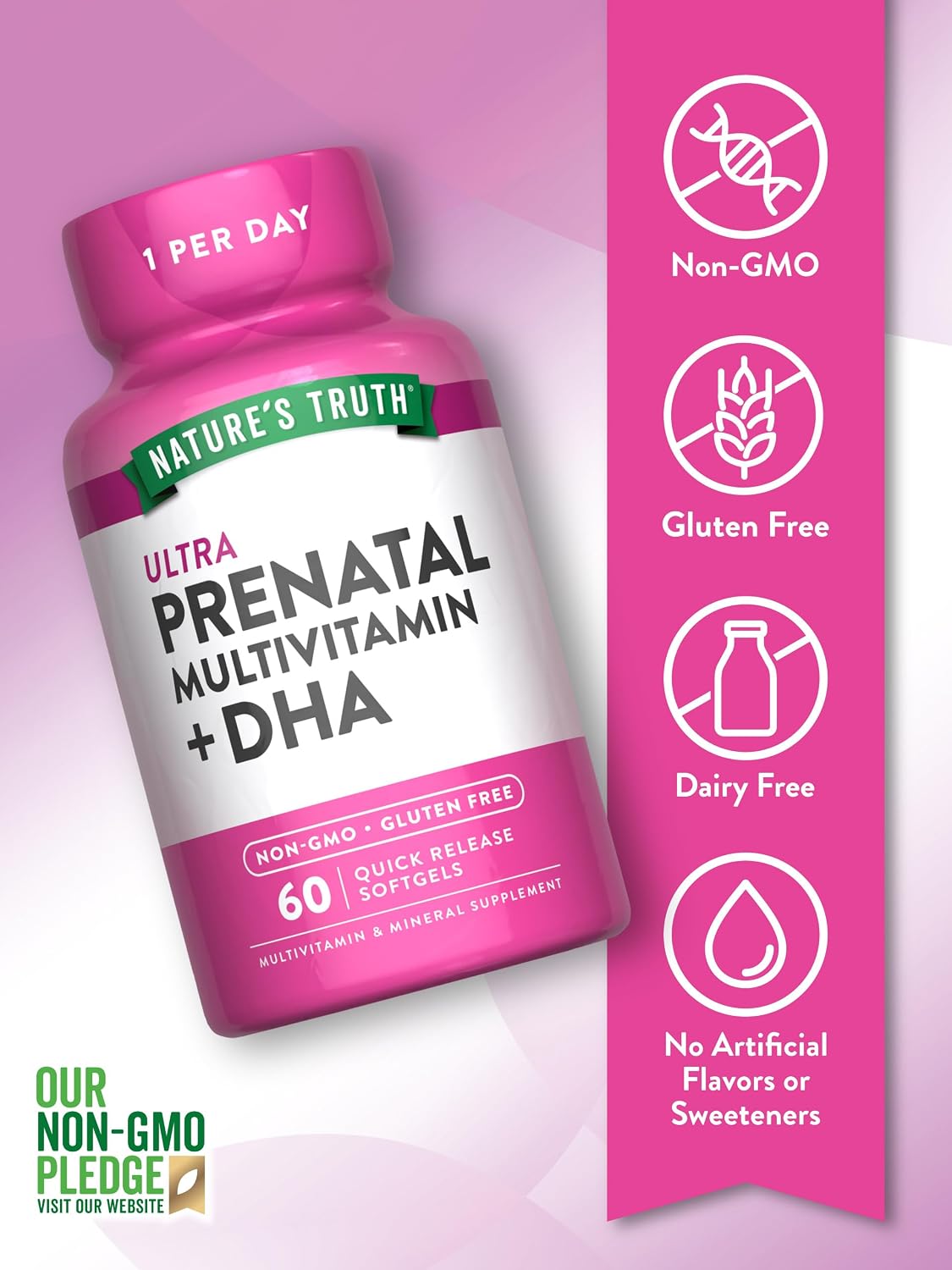 Nature's Truth Prenatal Food Supplement with DHA and Folic Acid – 60 Softgels – Image 3