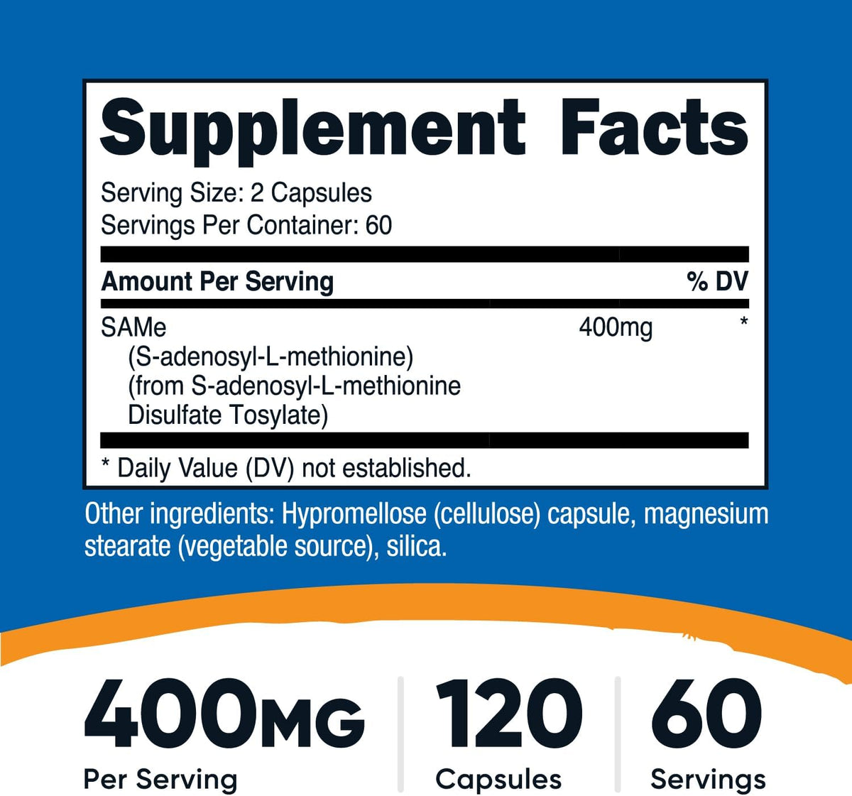 Nutricost SAM-e (S-Adenosyl-L-Methionine) 400mg Per Serving, 120 Capsules (60 Servings) - görsel 2