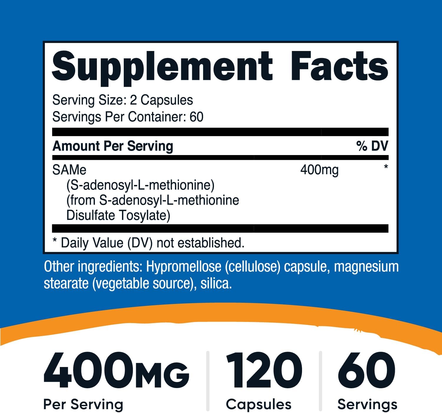 Nutricost SAM-e (S-Adenosyl-L-Methionine) 400mg Per Serving, 120 Capsules (60 Servings) - görsel 2