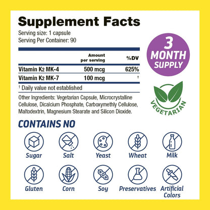 Dr's Hope Natural Vitamin K2 MK4 & MK7 – 600 mcg Dual Action for Bone Strength & Heart Health – 3 Month Supply