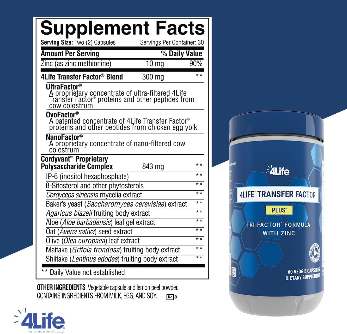 4Life Transfer Factor Plus Zinc Immune Support with Mushrooms, 60 Vegetable Capsules - görsel 2