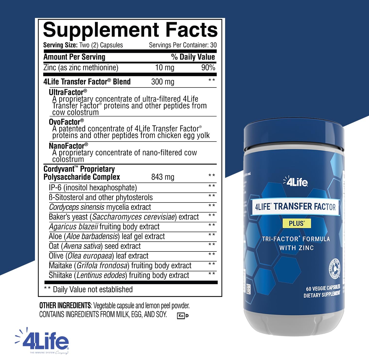 4Life Transfer Factor Plus Zinc Immune Support with Mushrooms, 60 Vegetable Capsules - görsel 2
