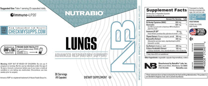 NutraBio Lungs Supplement - Respiratory and Immune Health Support with Immuno-LP20 - 90 Capsules