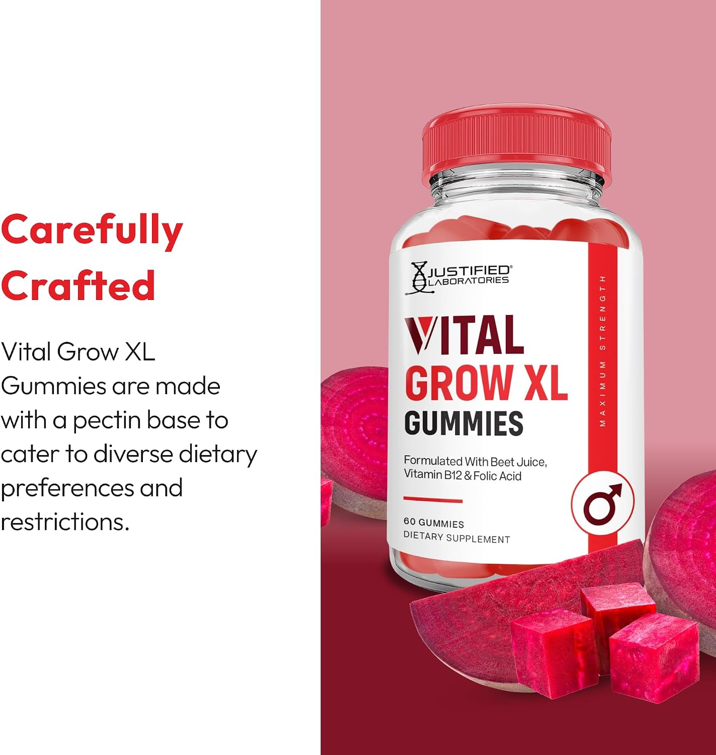 Justified Laboratories Vital Grow XL Gummies - Apple Cider Vinegar with Vitamin B12 and Folate, 150 Servings - görsel 6