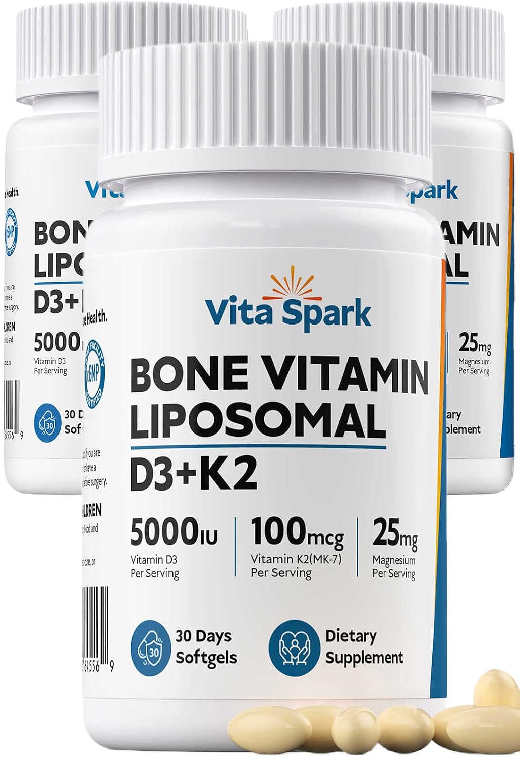 Vitamin D3 K2 with Magnesium - Liposomal Bone Vitamins Supplement, 5000IU D3, 100mcg K2 MK-7, 60 Mini Soft gel capsules - görsel 10