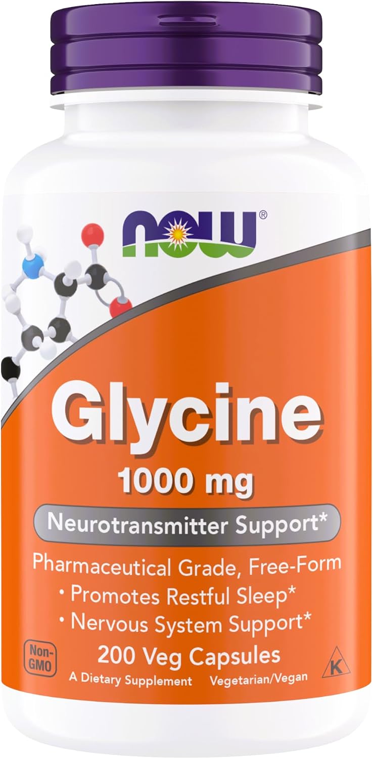 Now Foods Glycine 1000mg, Free-Form Pharmaceutical Grade, 200 Vegetarian Capsules - görsel 1