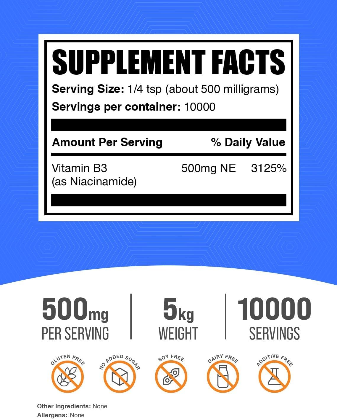 BulkSupplements Niacinamide Powder – Vitamin B3 Supplement (500 mg per Serving, 5 kg) - görsel 2