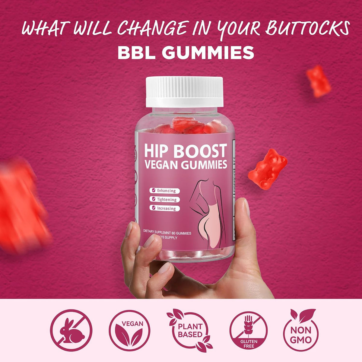 Natural BBL Gummies for Women – Natural Curve Support, 60 Count Bear-Shaped Chews with Herbal Extracts & Multivitamins, Berry Flavour - görsel 6