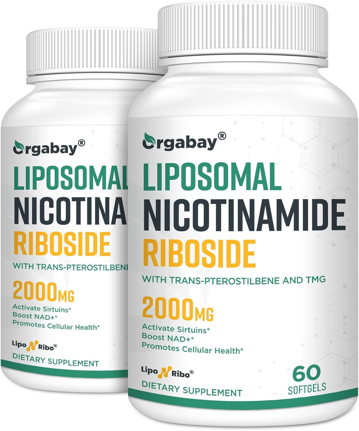 Orgabay Liposomal Nicotinamide Riboside 2000 mg with TMG and Pterostilbene, Boosting NAD+, Support Healthy Ageing, 120 Count - görsel 1
