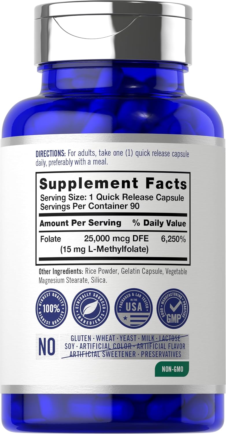Carlyle L Methylfolate 15mg | 90 Capsules | Max Potency | Optimised and Activated | Non-GMO, Gluten-free | Methyl Folate, 5-MTHF - görsel 2