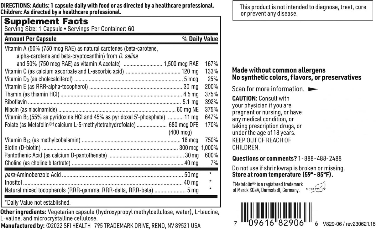 Klaire Labs Multi-Vitamin Complex - Hypoallergenic Mineral-Free Multivitamin with Metafolin Folate, B6 & B12 (60 Capsules) - görsel 5