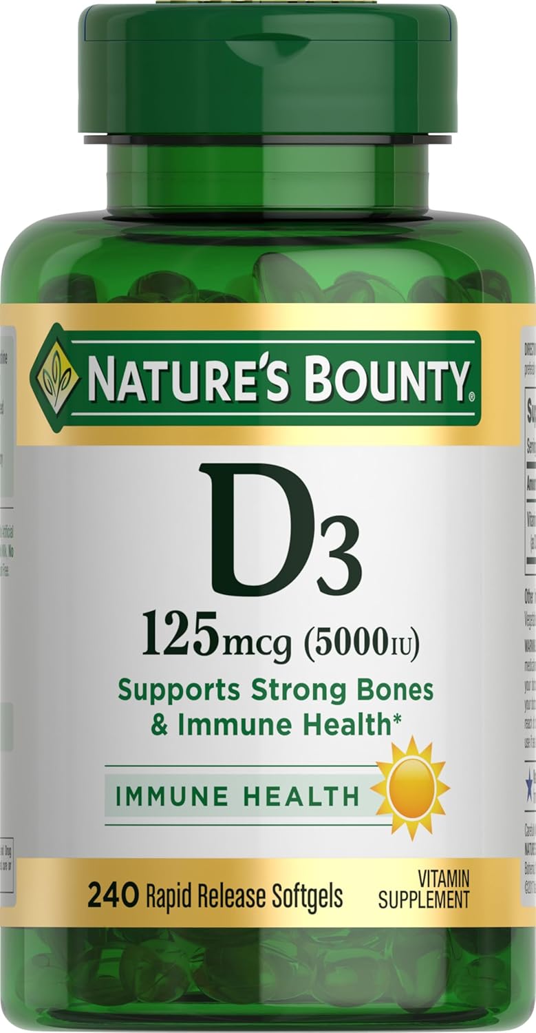 Nature's Bounty Vitamin D3 5000 IU Softgels, Rapid Release, Immune Support, 150 Count - görsel 8