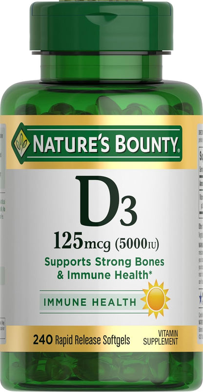 Nature's Bounty Vitamin D3 5000 IU Softgels, Rapid Release, Immune Support, 150 Count