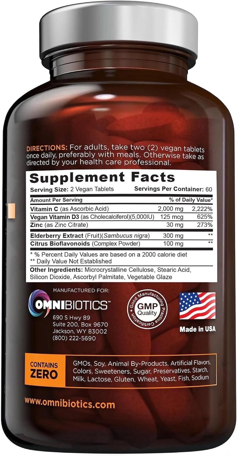 OmniBiotics Ultimate Vitamin C 2000mg with Zinc, Elderberry and D3 – 120 Vegan Tablets - görsel 7