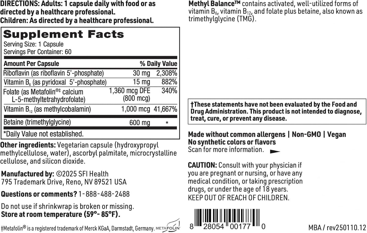 Methyl Balance - Activated B Complex with Betaine TMG | SFI Health - 60 Capsules - görsel 5