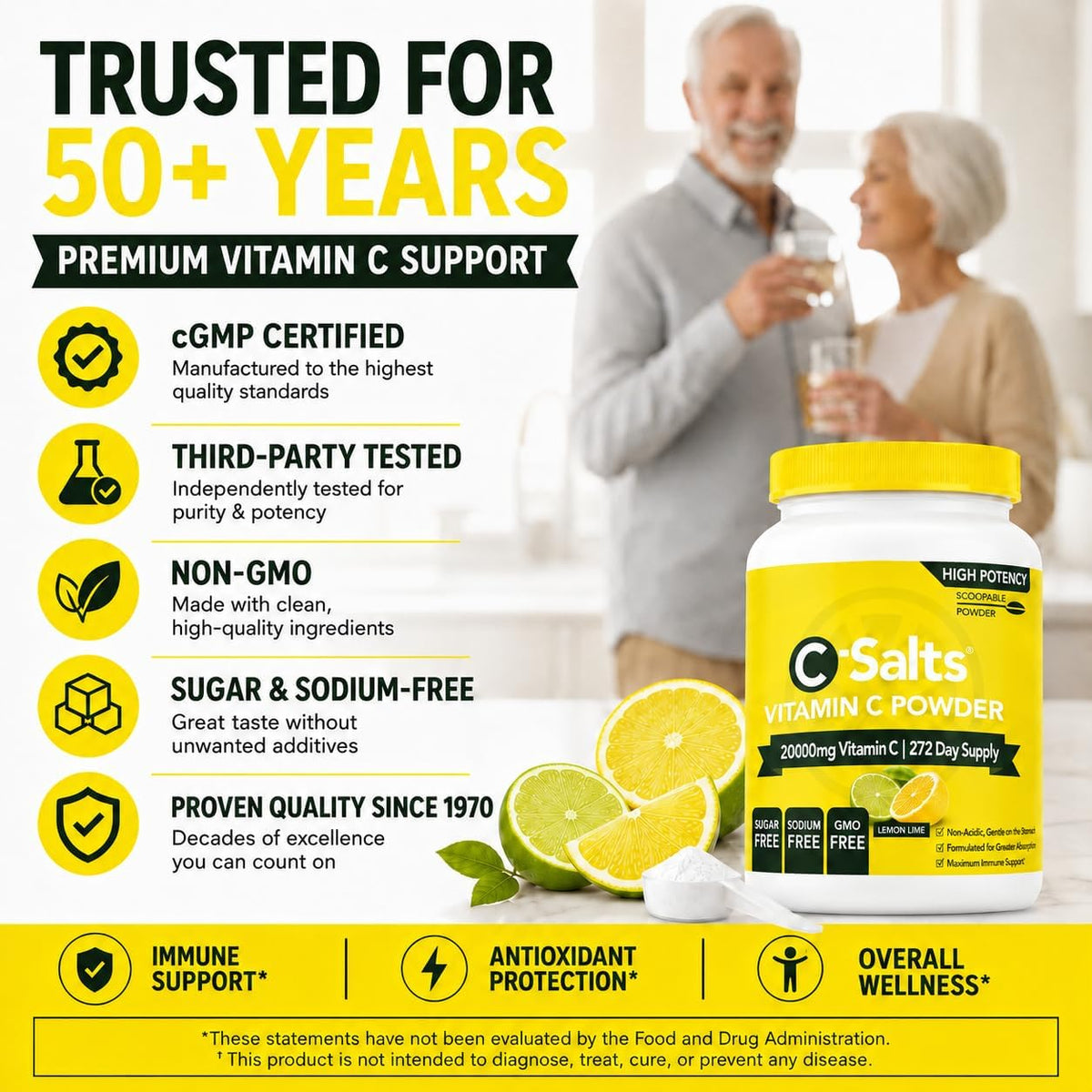 C-Salts Buffered Vitamin C Powder | Pure Organic, Stomach-Friendly Ascorbic Acid | Vegan, Non-GMO, Sugar Free | 84 Servings Lemon & Lime, 227 g - görsel 6