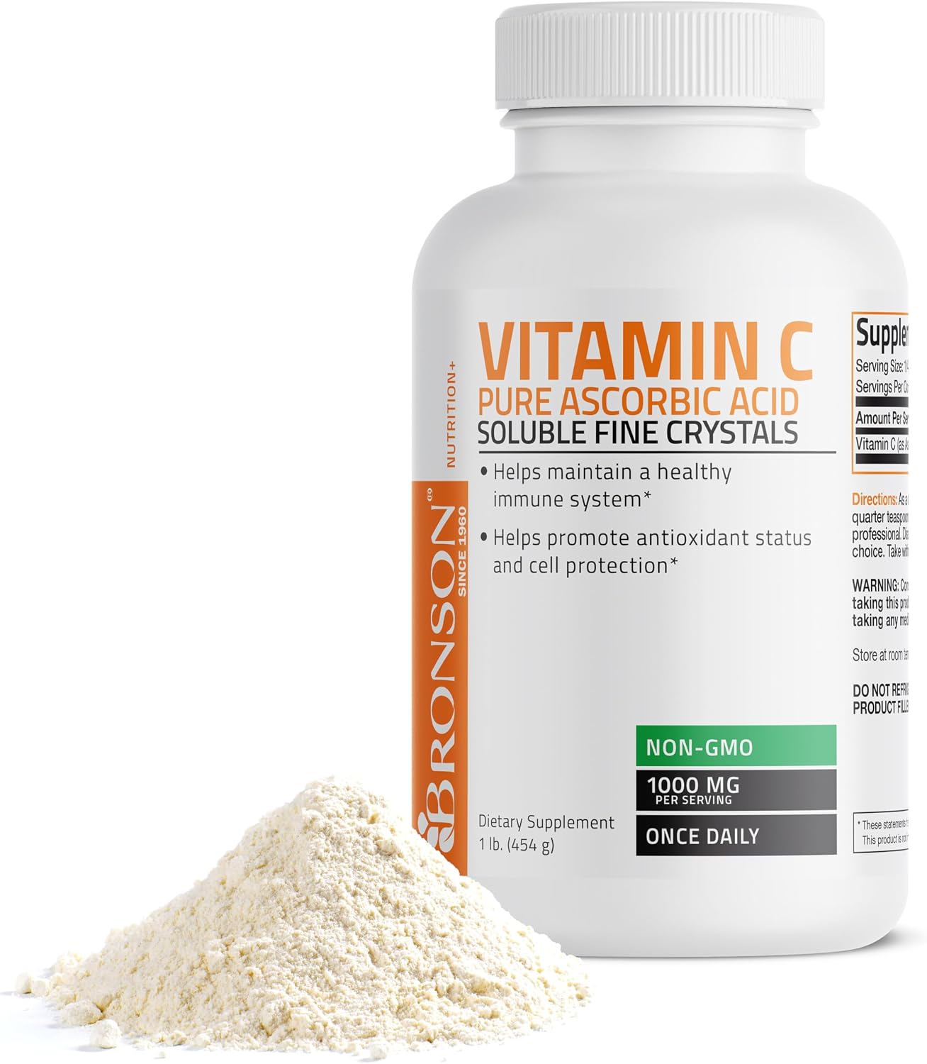 Bronson Vitamin C Powder – Pure Ascorbic Acid, Non-GMO, Fine Crystals – 454 g (1 lb) - görsel 1