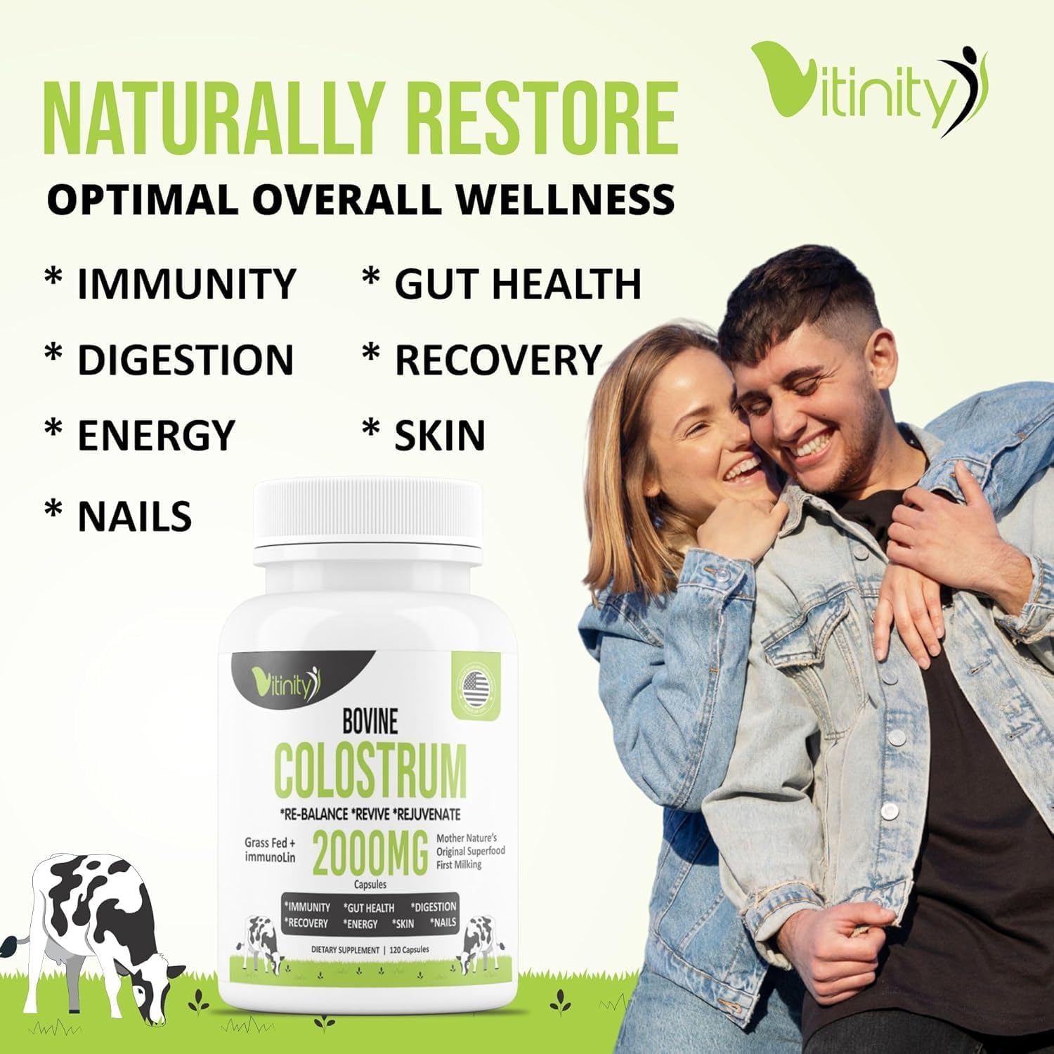 VITINITY Grass-fed Bovine Colostrum Capsules – Natural IgG Supplement for Digestive Health, Immune Support & Muscle Recovery (120 Capsules) - görsel 7