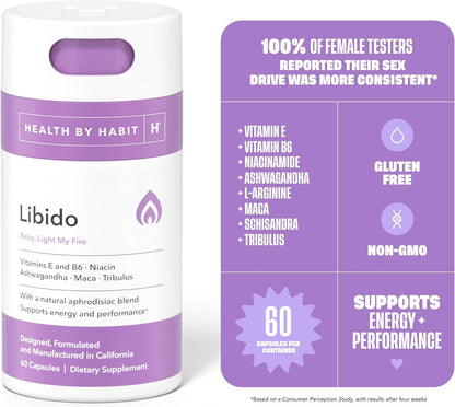 Health by Habit Libido Blend 2 Pack (60 Capsules) - Herbal Supplement with Maca & Ashwagandha, Vegan, Non-GMO, Sugar-Free