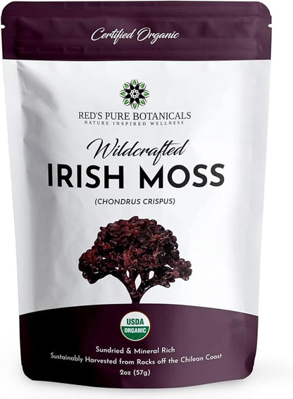 USDA Organic Irish Sea Moss (Purple) - Wildcrafted Chondrus Crispus - Sustainably Harvested from Chile - Makes Approximately 2.8 Litres of Gel - Red's Pure Botanicals