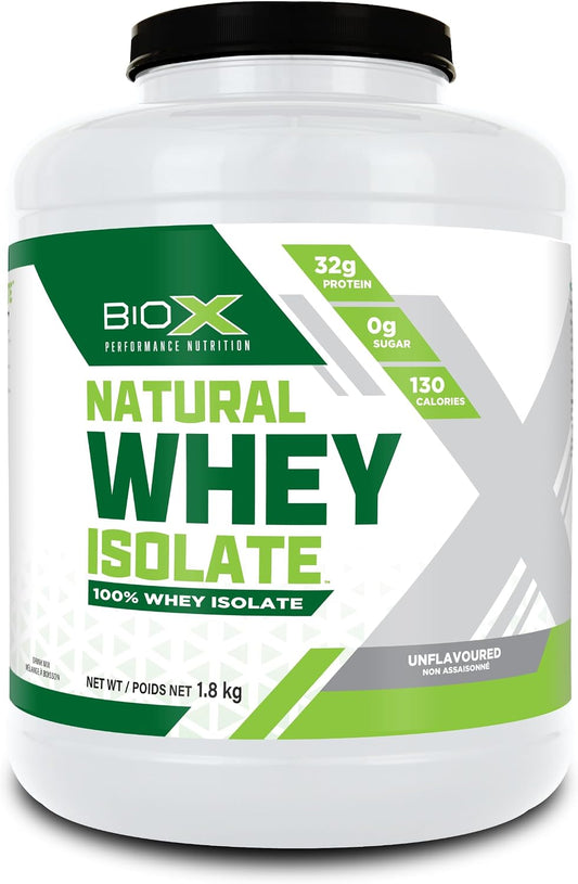 BioX Natural Whey Isolate - Unflavoured Whey Protein Isolate Powder - 32g Protein, Sugar Free, Carb Free, Low Lactose - 1.8kg