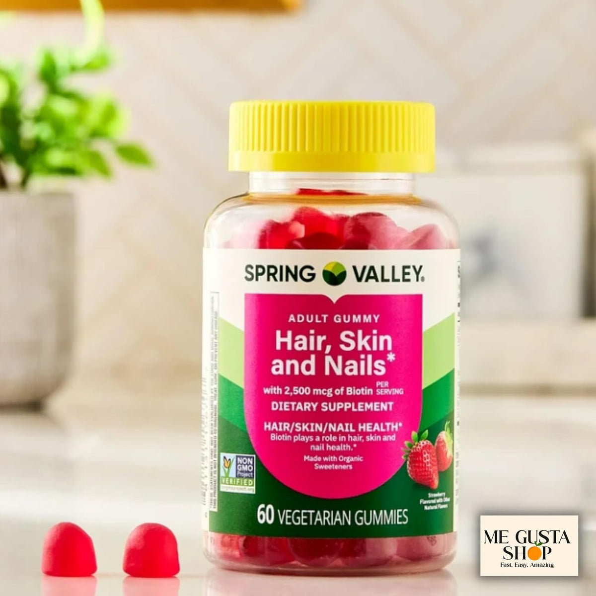 Spring Valley Biotin Vegetarian Gummies, Strawberry, 2500 mcg, 60 Count - görsel 8